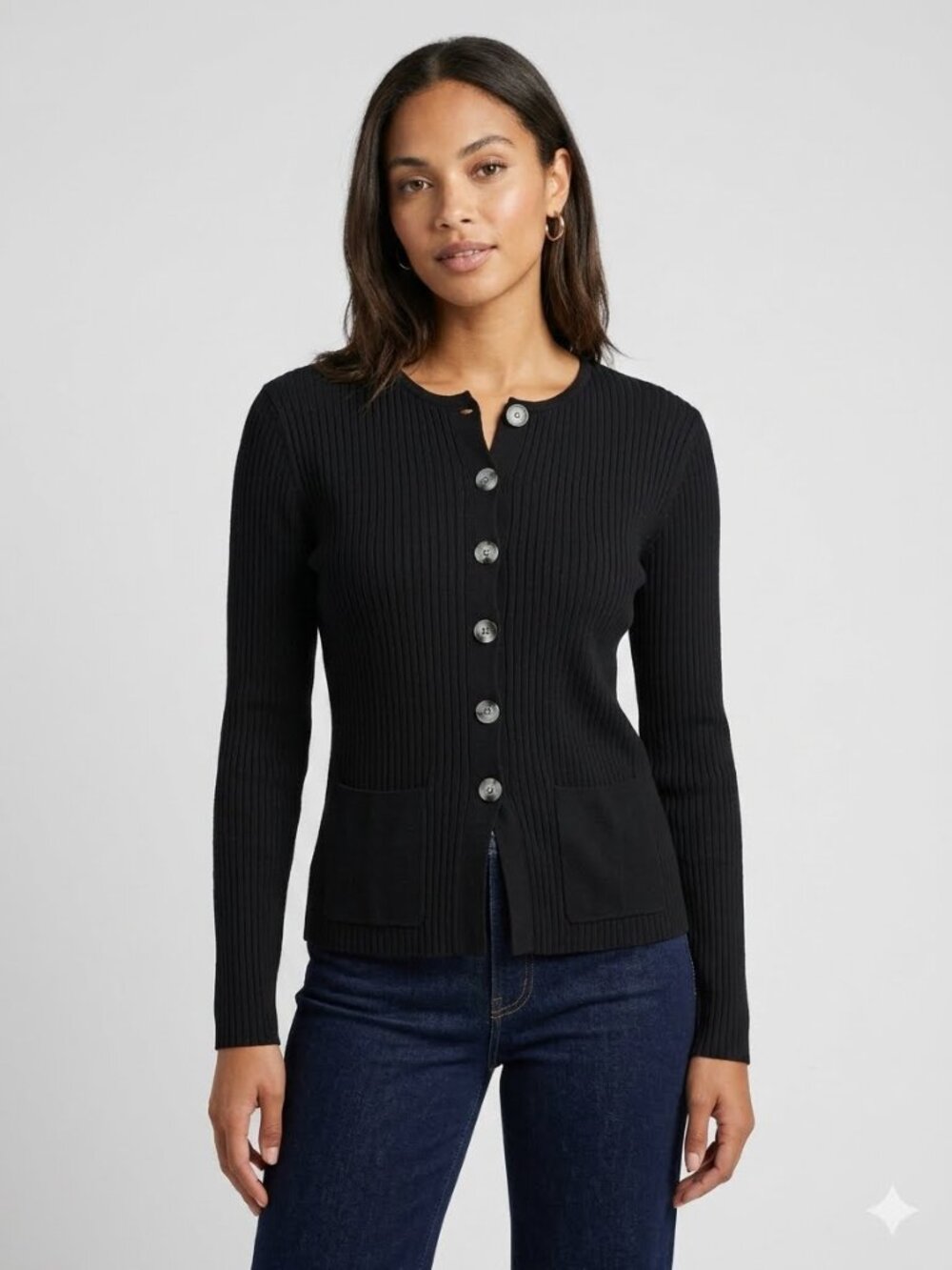 J.Crew NWOT 2025 Women's Super-Stretch Ribbed Cardigan Front Pockets Sz L Black